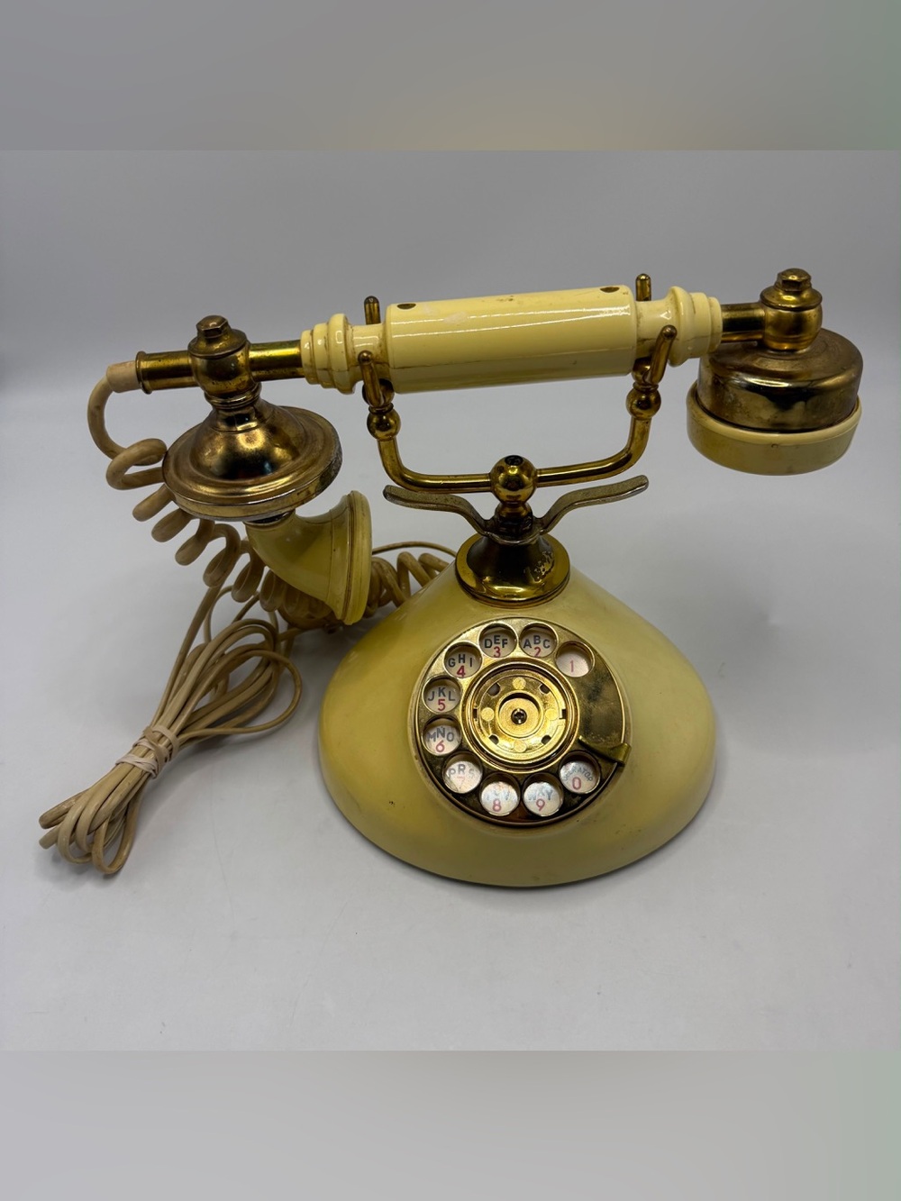 Vintage Rotary Desk Telephone Cream Gold Retro Landline Phone